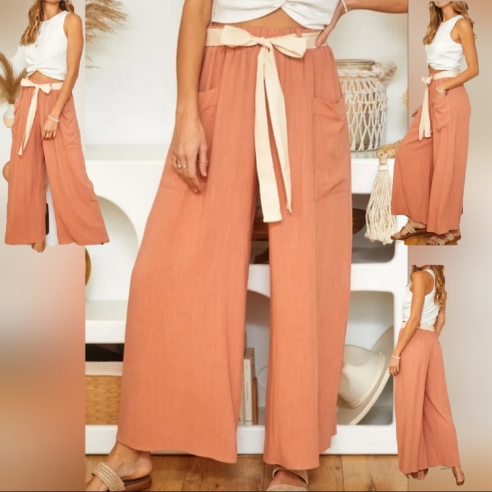 #273 🛑S,M,L WIDE LEG PANTS with CONTRAST TIE